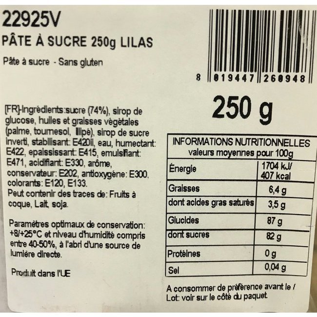 Vente en ligne de pate a sucre mauve lilas Patisdécor 250 g
