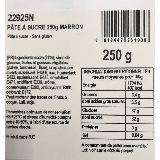 Pâte à sucre qualité Premium Prestige 250g Marron