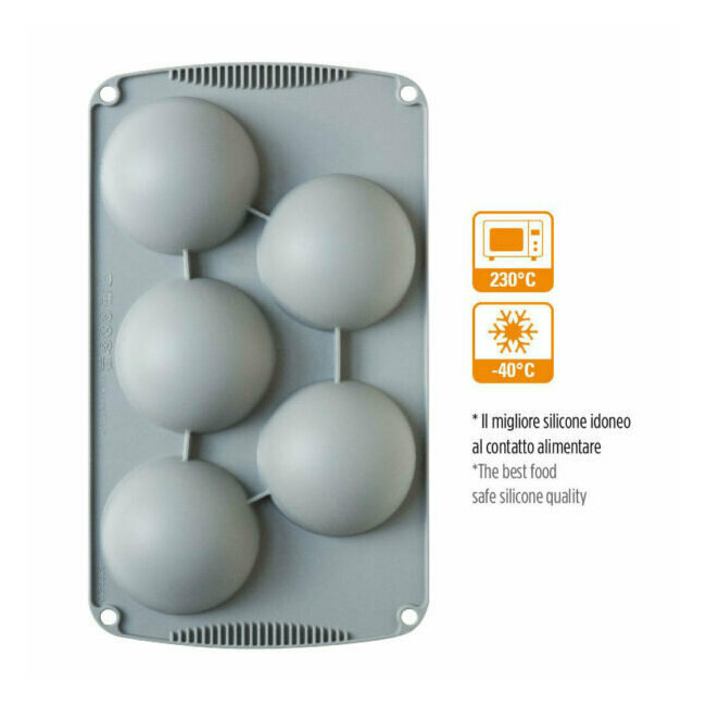 Moules, cercles & caissettes > Moules en silicone (moules à mignardises,  moules familiaux) > Moule en silicone 5 demi sphère 8cm : CuistoShop